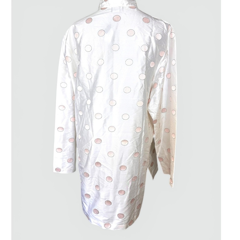 Mariko NWT Silk Duster Jacket SZ XL White Pink Polka Dot Embroidered Long Coat - Picture 4 of 14